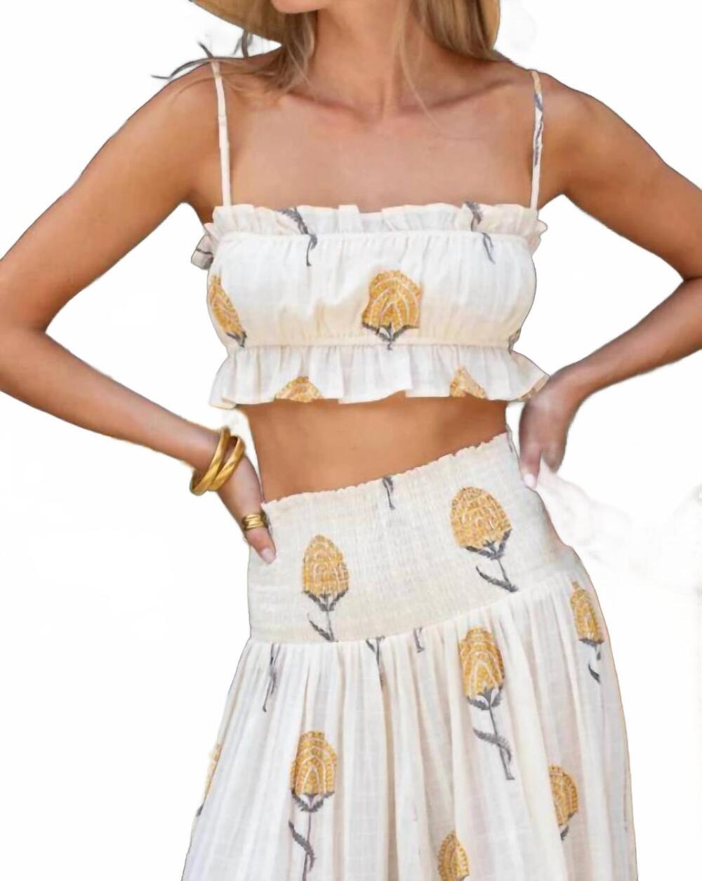 NEW EMERSON FRY vacation crop top in fan flowers marigold